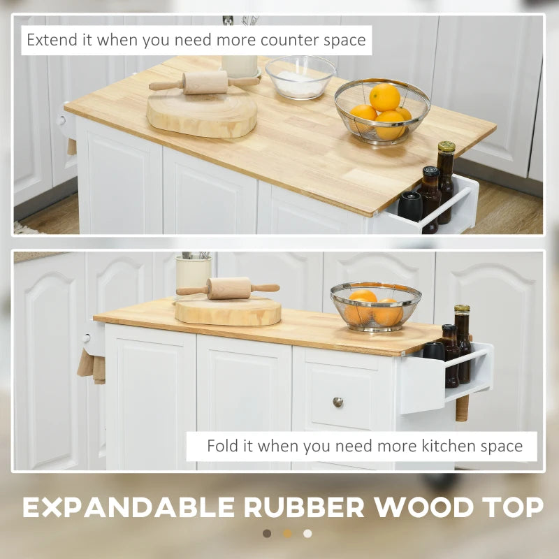Rolling Kitchen Island with Drop Leaf and Storage Trolley on Wheels for Easy Mobility