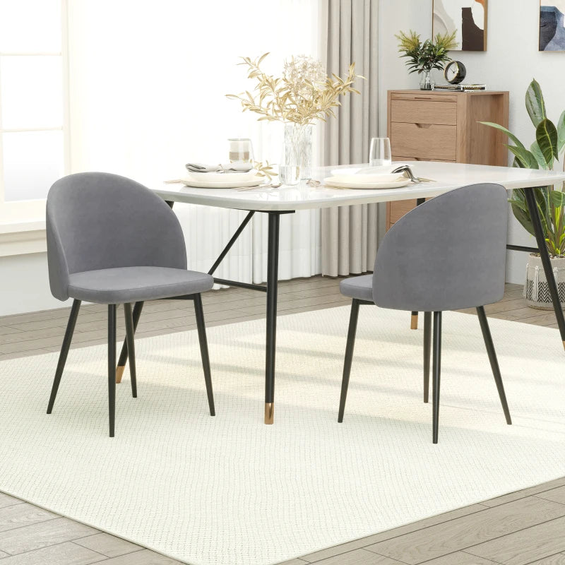 Contemporary Dining Chairs Set of 2 - Soft Fabric Seat & Back for Office, Kitchen, Living Room - Grey