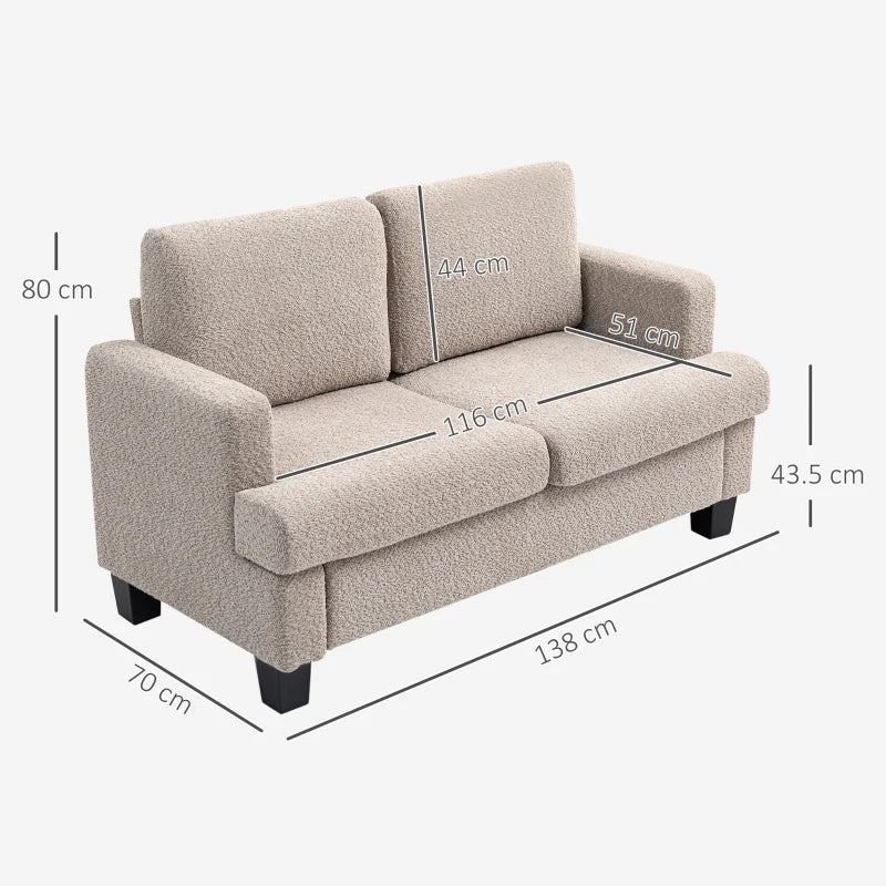 Stylish 2 Seater Loveseat Sofa with Removable Cushions in Light Brown Chenille Fabric for Living Room