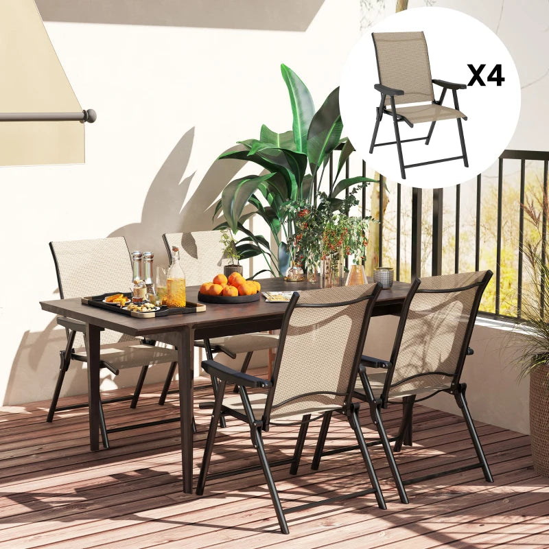 Set of Four Brown and Black Folding Outdoor Chairs - Compact Size for Easy Storage
