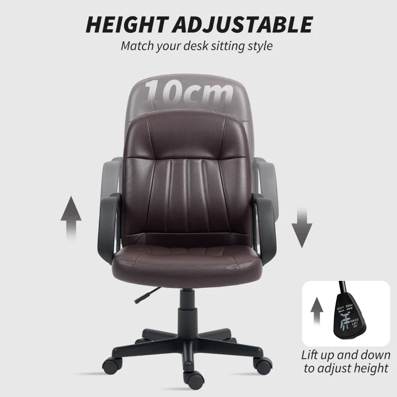 Swivel Executive Chair in Dark Brown PU Leather - Ergonomic Computer Desk Chair for Office & Home Use