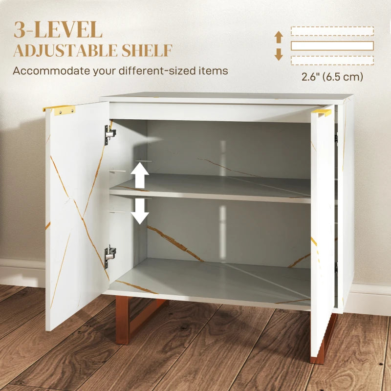 Elegant White and Gold-Tone Storage Sideboard - Modern Design for Living Room, Dining Room, or Entryway