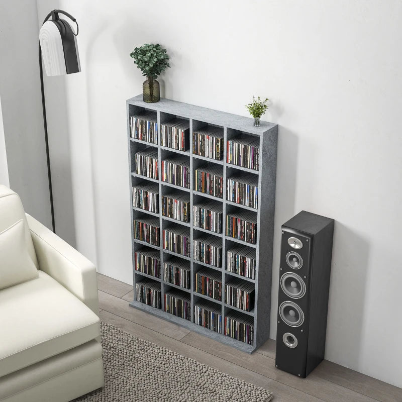 Adjustable CD Storage Unit with Shelves - 89 x 130.5 cm, Cement Grey - Modern Media Organizer for Home