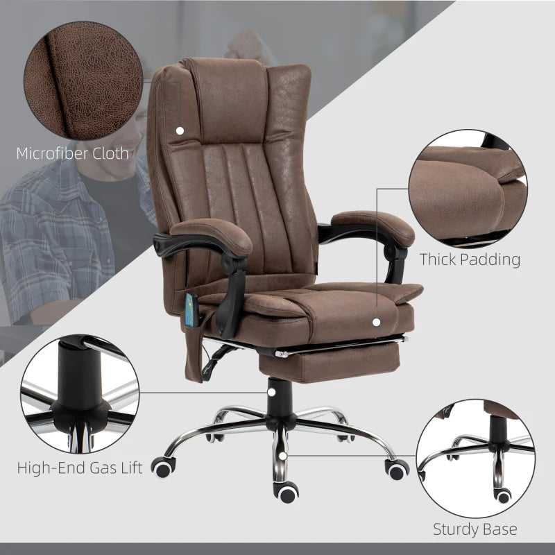 Vinsetto Vibrating Massage Office Chair with Heat & Adjustable Footrest - Ergonomic Dark Brown Desk Chair for Comfort