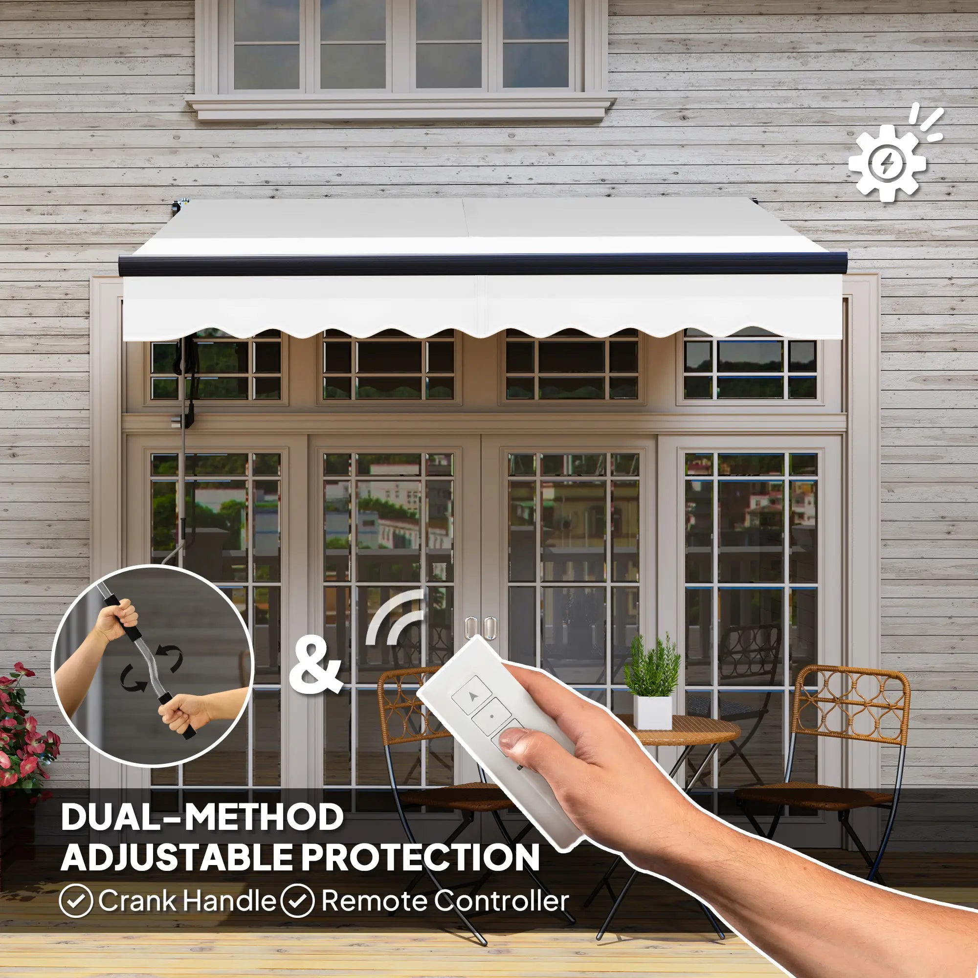 Light Coloured 2.5m x 2m Electric Awning with Remote Controller, Aluminium Frame - Fully Retractable - UV30+ Sun Shade Canopy