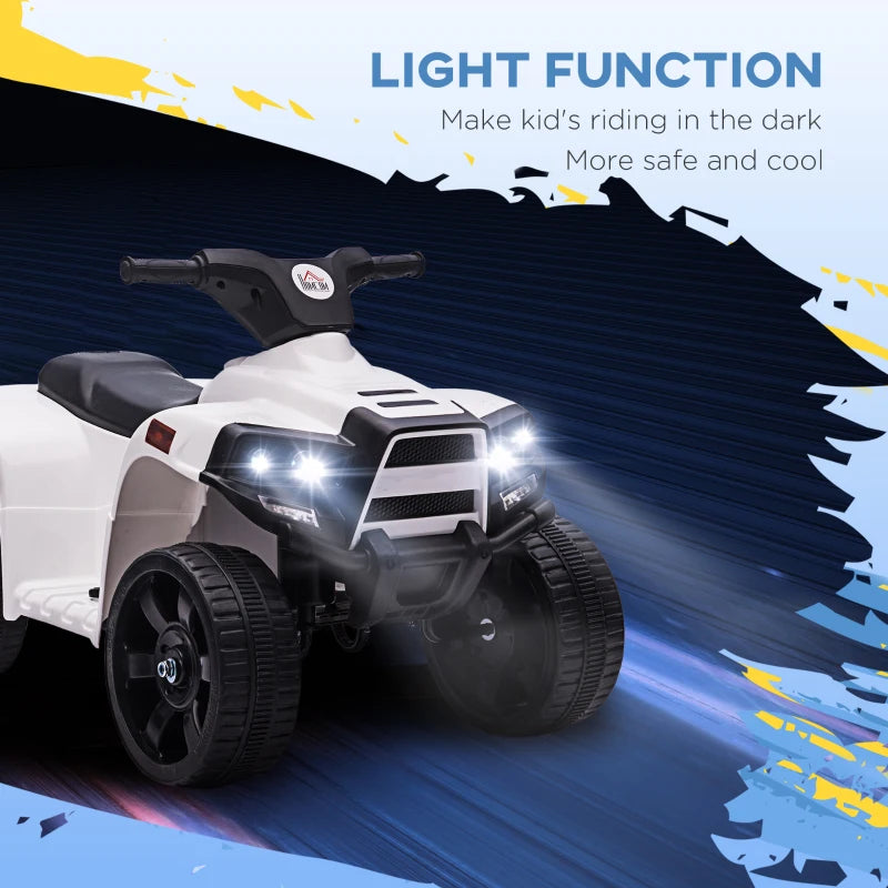 6V Kids Electric Ride-On Car ATV Quad Bike with Headlights & Horn - White Toy for Toddlers 18-36 Months