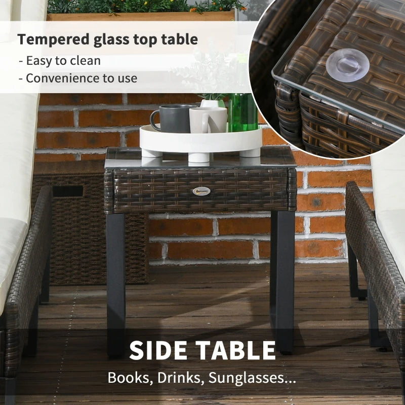 3-Piece Reclining Lounger Set with Glass-Top Table in Cream