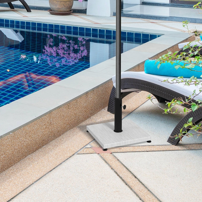 Adjustable White Concrete Garden Parasol Base with Wood Effect - 38mm/48mm Pole Holder
