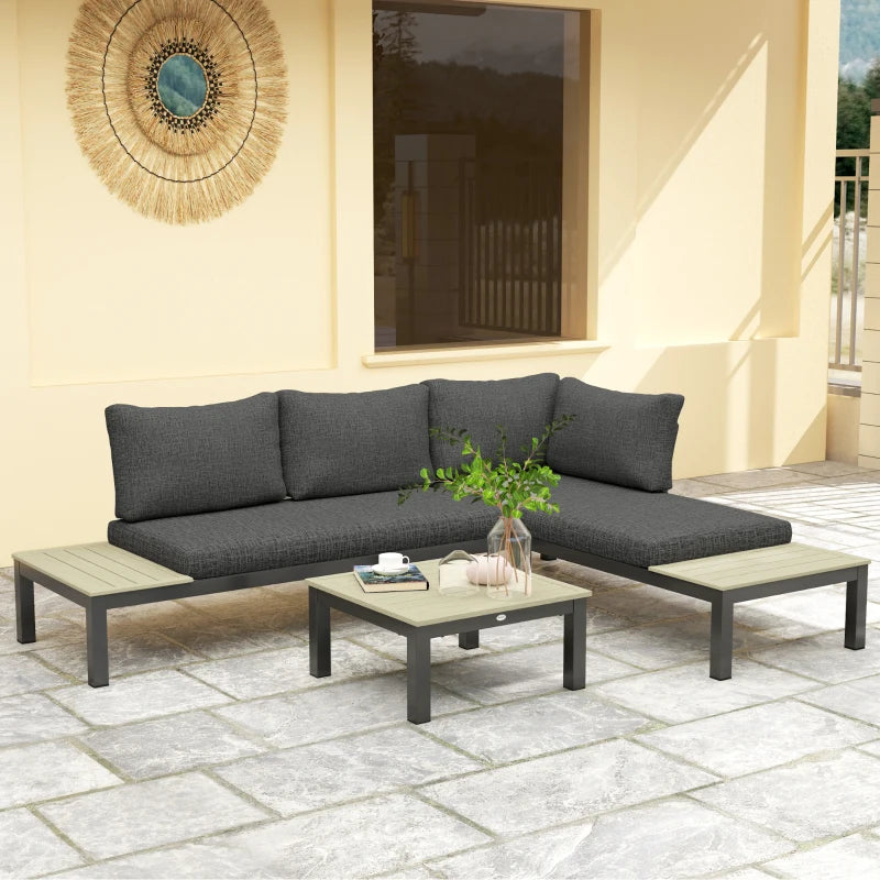 Aluminium 4 Seater Outdoor Corner Sofa Set with Cushions and Coffee Table