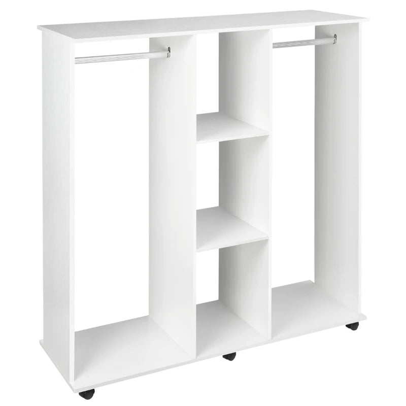 Double Mobile Open Wardrobe Storage Organizer with 6 Wheels Stylish White Design