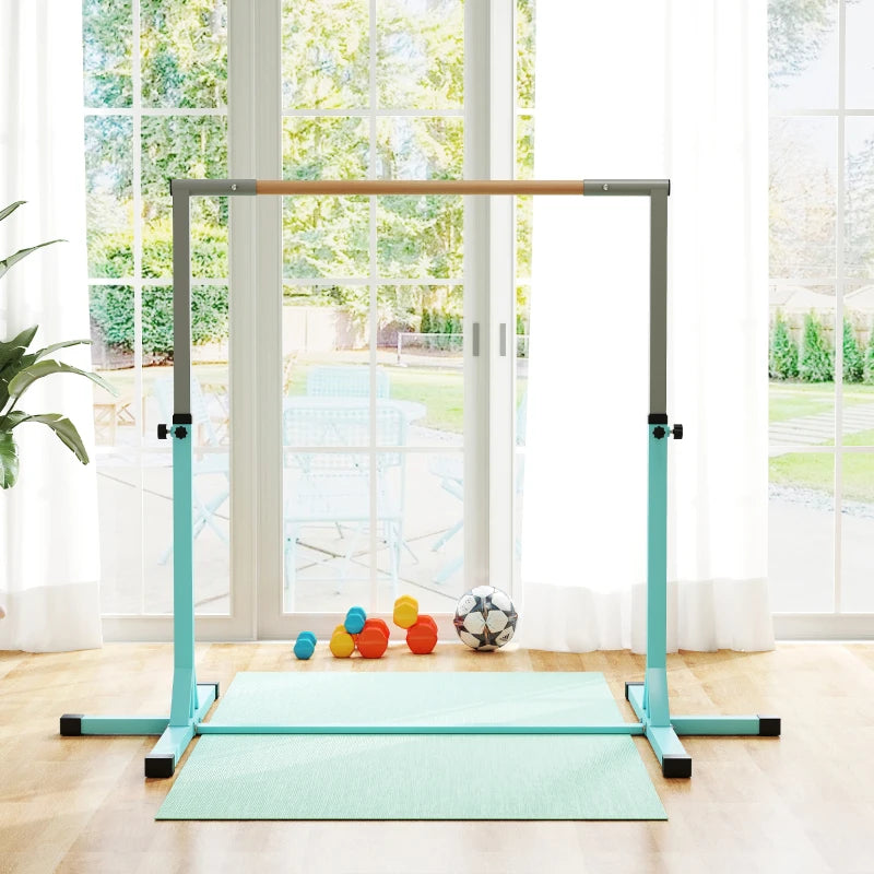 Adjustable Gymnastics Horizontal Bar for Kids Fitness Training Light Blue Junior High Bar