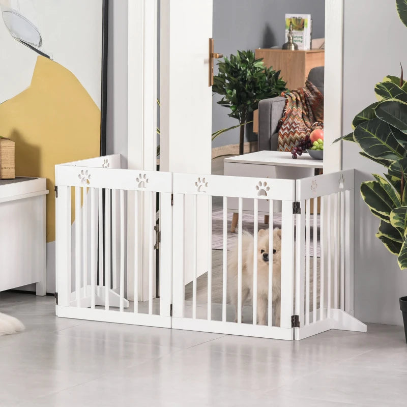 Freestanding 4-Panel Wooden Pet Gate - Folding Dog Barrier Safety Fence, 204cm Long, 61cm Tall for Doorways & Stairs - White