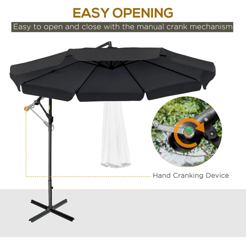 Black 2.7m Cantilever Garden Banana Parasol with Crank Handle