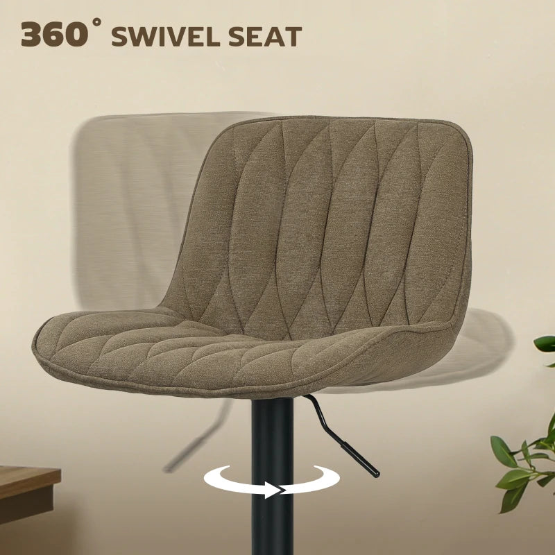 Set of 2 Stylish Brown Linen-Look Bar Stools - Modern Design for Kitchen & Dining - Comfortable Seating