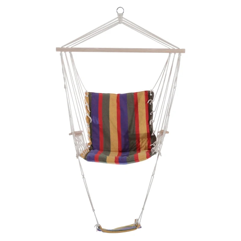 Red Hanging Rope Hammock Chair with Padded Seat & Backrest