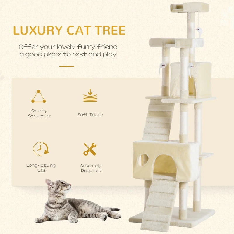 Deluxe Cat Tree for Indoor Cats - 181 cm Play Tower & Activity Center with Scratch Post & Climbing Features