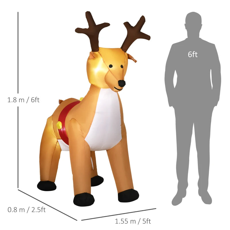 6ft Inflatable Christmas Reindeer Decoration - Fun Holiday Blow Up Decor with Lights for Indoor & Outdoor Use