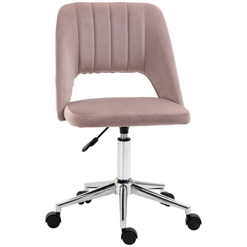 Vinsetto Pink Velvet-Feel Armless Office Chair - Stylish Ergonomic Design for Home & Office - Comfortable Seating Solution