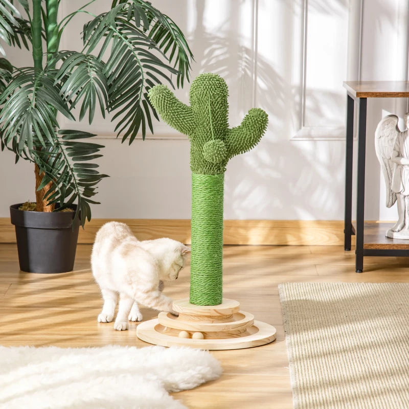 Cactus Cat Tree with Sisal Scratching Post & Hanging Ball - 60cm Indoor Play Tower for Kittens & Cats