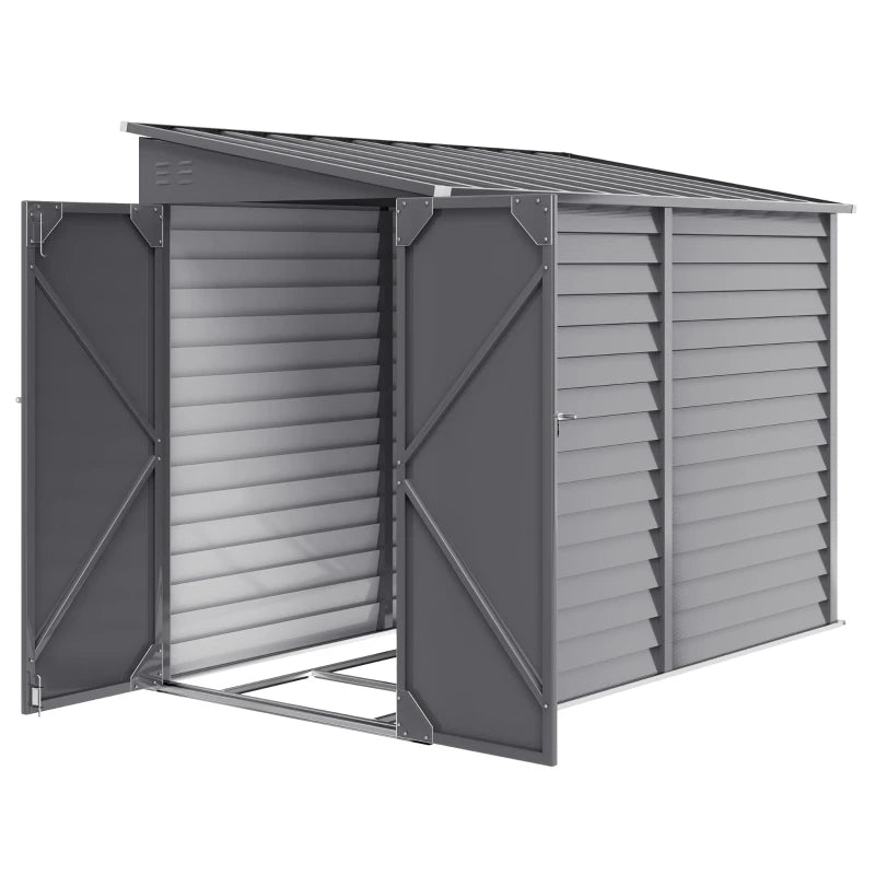 5x9ft Galvanised Metal Garden Shed with Foundation Kit – Lockable Outdoor Lean-to Storage with Vents & Gloves – Grey