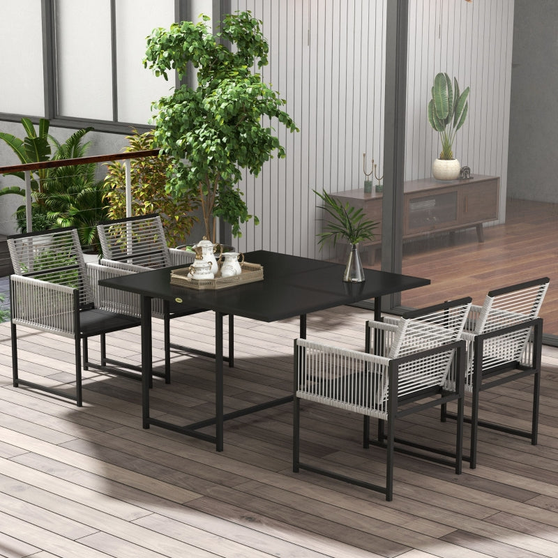 5-Piece Light Grey Metal Dining Set with Folding Back Chairs - Outdoor Patio Furniture
