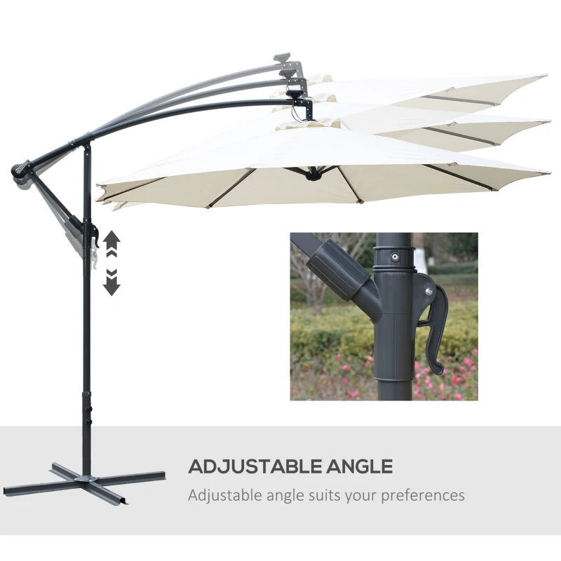 Cream Solar LED Patio Umbrella - 2.95m x 2.45m