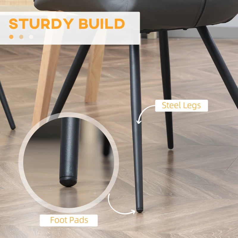 Set of 4 Grey PU Leather Dining Chairs with Metal Legs - Stylish Kitchen Seating for Modern Homes