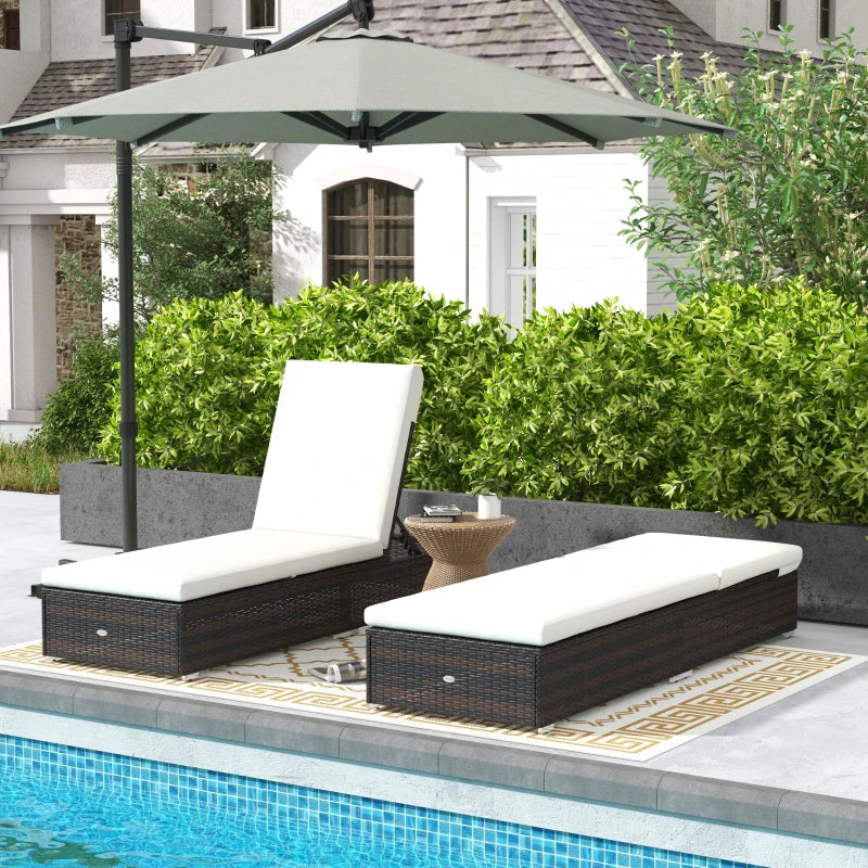 Brown/Cream Rattan Sun Lounger Set - 2 Pack with Reclining Backs