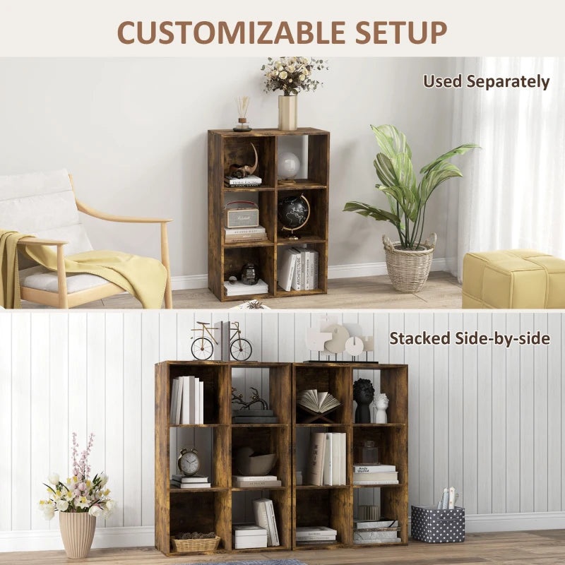 Rustic Brown 6-Cube Bookshelf - Stylish Storage Solution for Home, Office, or Living Room - Versatile Organizer