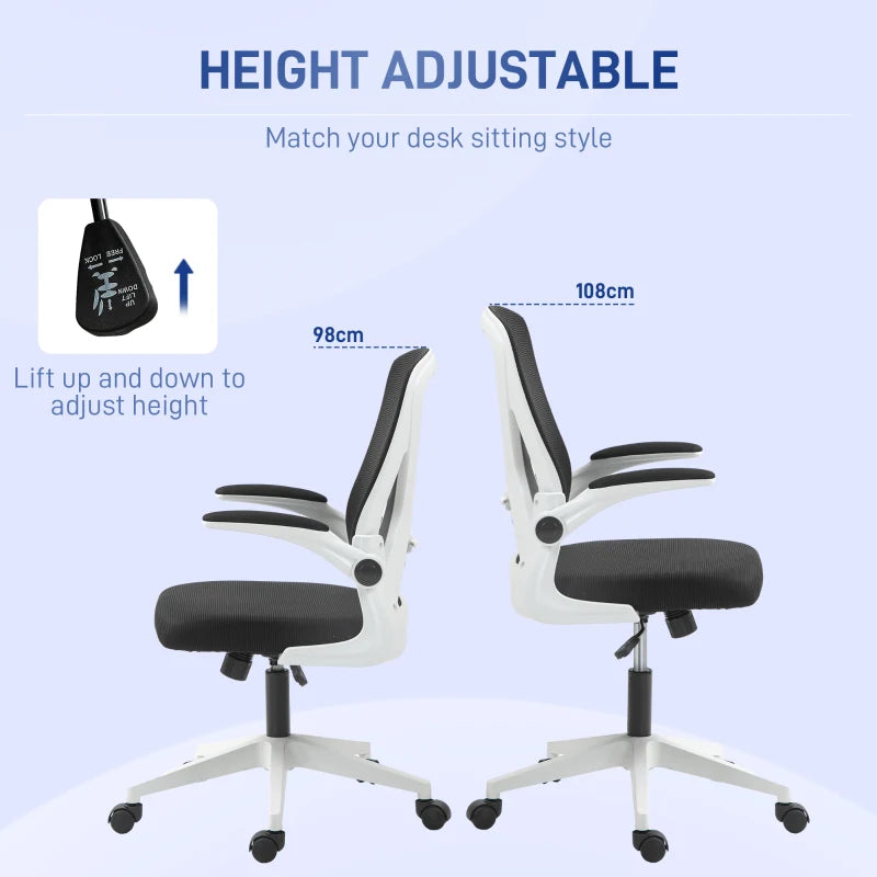 Vinsetto Ergonomic Mesh Back Office Chair with Flip-Up Arms - Stylish Black and White Design for Comfort and Support
