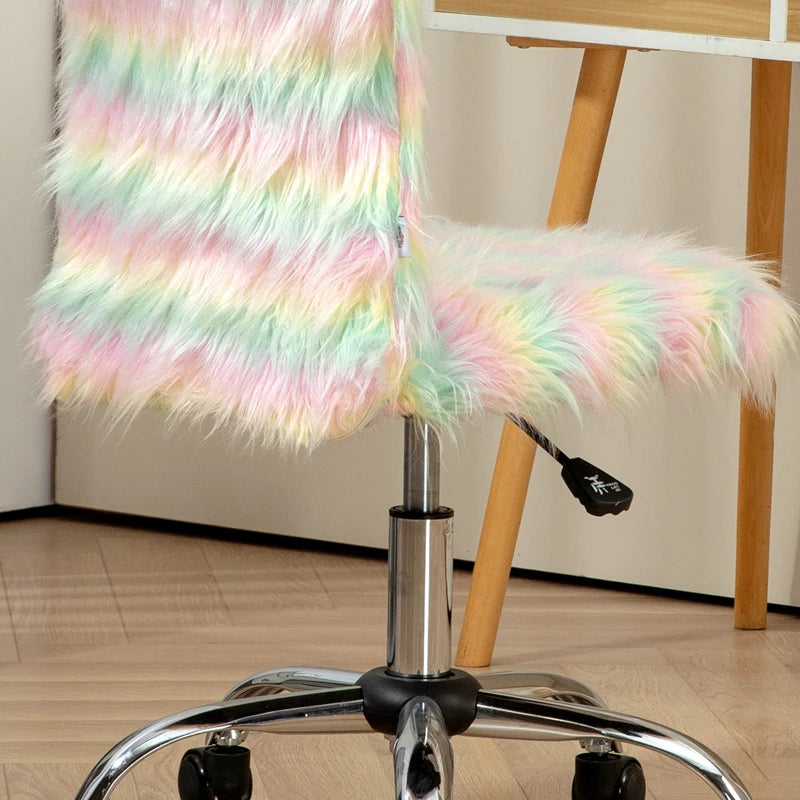 Fluffy Unicorn Desk Chair - Armless Adjustable Height Makeup Vanity Chair with Rolling Wheels for Home Study & Bedroom