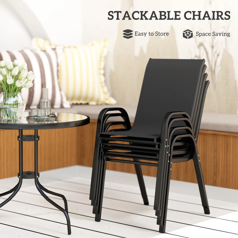 5-Piece Black Steel Patio Set with Glass-Top Table - Outdoor Furniture for Garden and Balcony