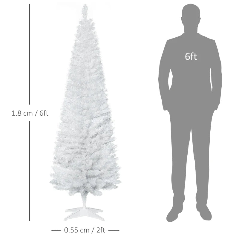 6ft Unlit Pencil Slim Artificial Christmas Tree - Realistic Branches, Solid Stand, Perfect for Holiday Decor, White