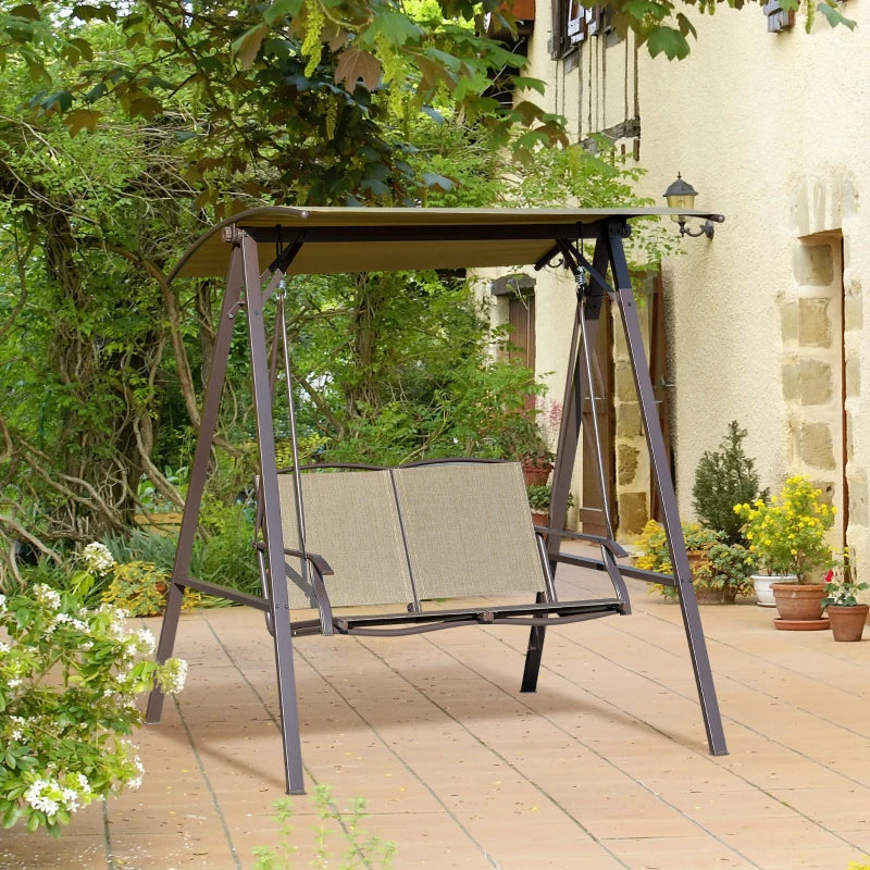 Brown 2 Seater Garden Swing Chair With Metal Frame