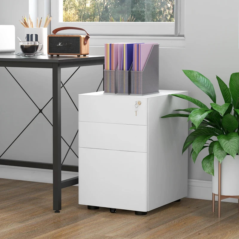 Lockable Rolling Filing Cabinet with 3 Drawers Steel Office Storage Unit for A4 Letter Legal Files