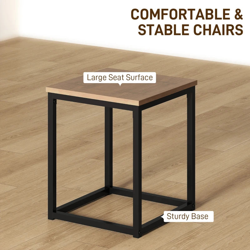 5-Piece Industrial Dining Table & Chairs Set - Space-Saving Metal Frame Square Kitchen Table & Stools - Brown Finish