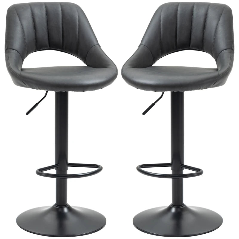 Set of 2 Grey PU Leather Swivel Bar Stools with Backrest & Footrest for Kitchen, Counter & Breakfast Bar