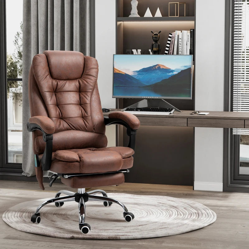 Vinsetto Heated Massage Office Chair - 6 Vibration Points, Ergonomic High Back, Adjustable Recliner with Footrest - Brown