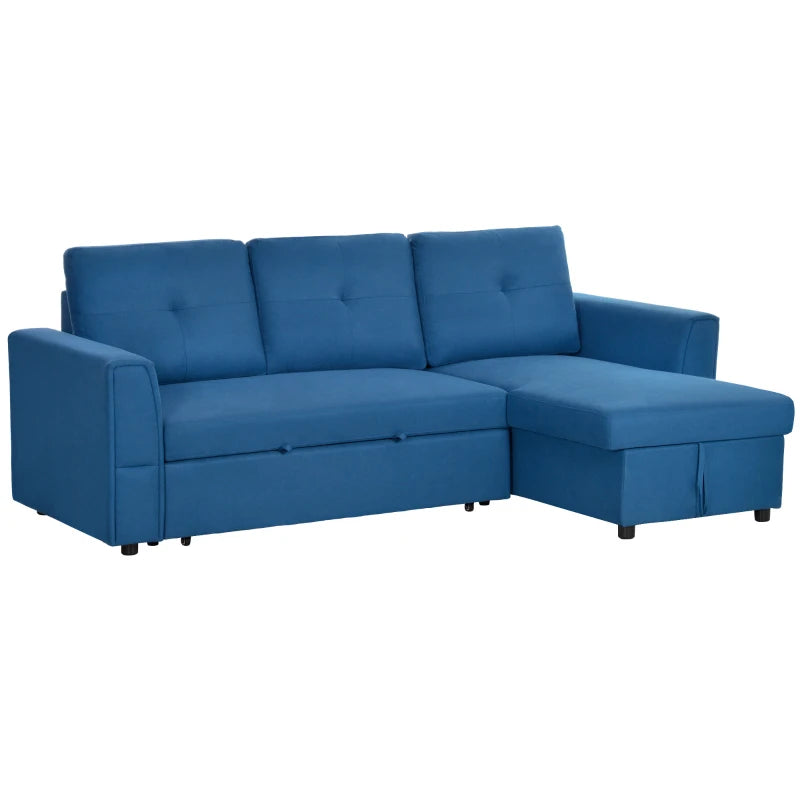 L-Shaped 3-Seater Sofa Bed with Storage – Convertible Click Clack Futon for Living Room, Dark Blue