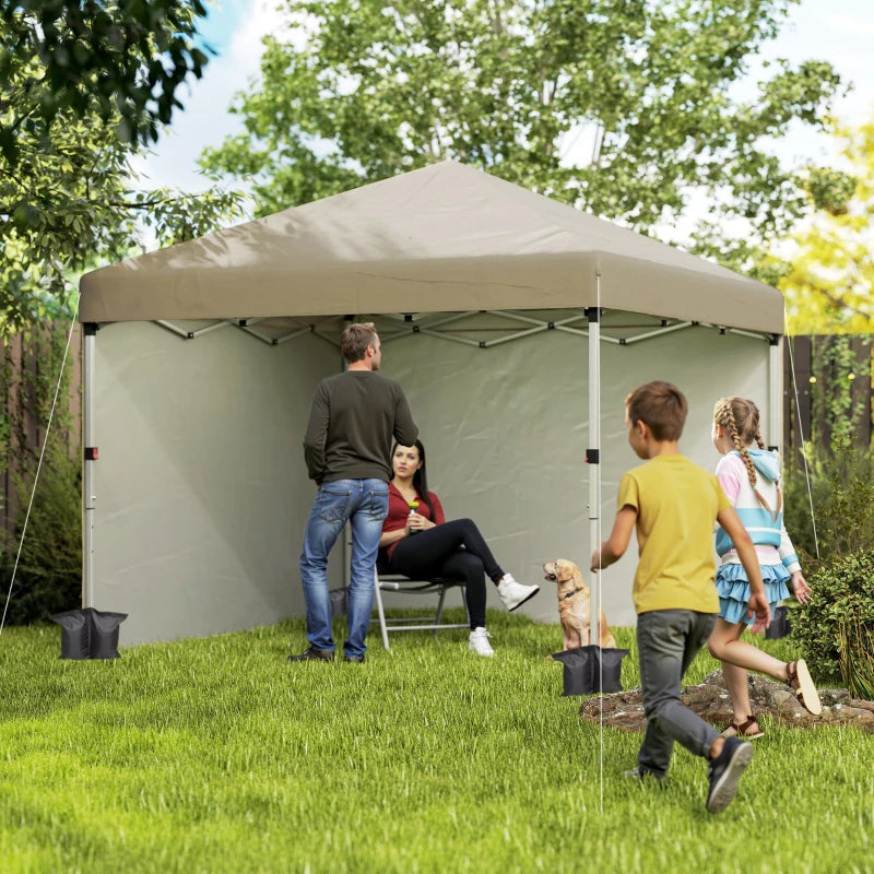 3x3m Khaki Pop Up Gazebo with UPF 30+, 2 Sidewalls, Leg Weight Bags & Wheeled Bag - Height Adjustable Party Tent for Garden & Patio
