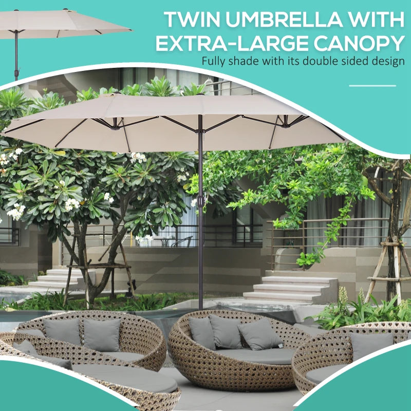 Double-Sided Beige Patio Sun Umbrella - 4.6m
