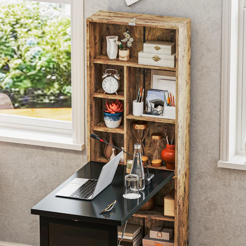 Rustic Brown Folding Desk with Blackboard - Multi-Function Computer Workstation & Side Shelf for Home Office