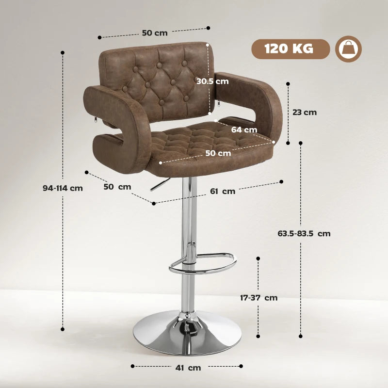 PU Leather Swivel Bar Stool - Height Adjustable, Backrest, Armrests & Footrest - Stylish Coffee Color for Home & Bar