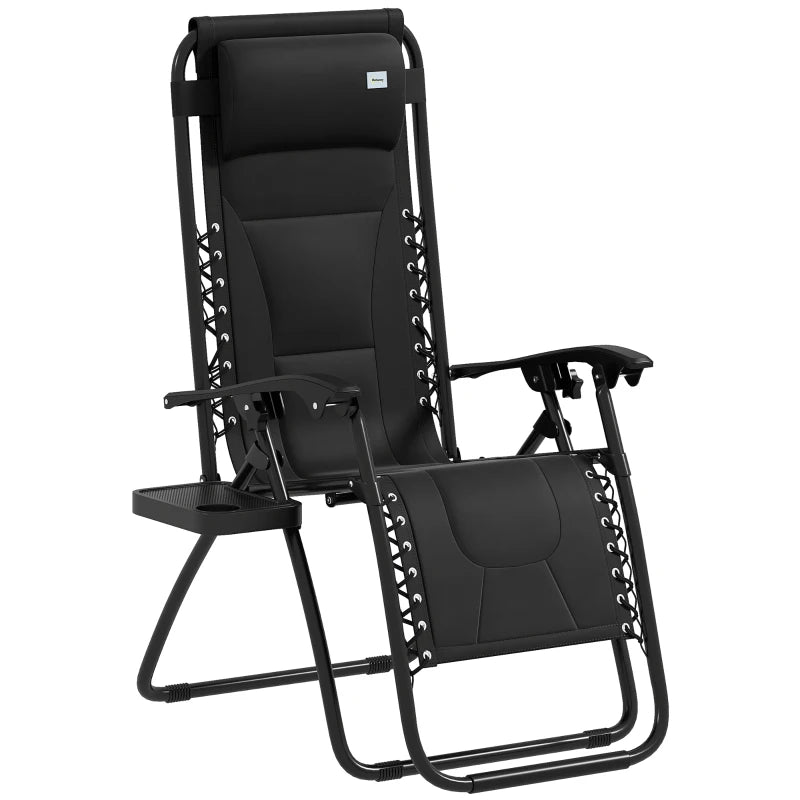 Zero Gravity Lounger Chair - Folding Reclining Patio Chair with Padded Seat, Cup Holder, Soft Cushion and Headrest - Black, Ideal for Poolside and Camping