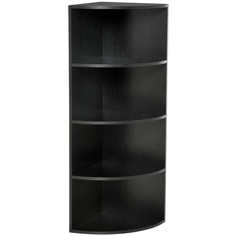 4-Tier Corner Open Shelf Bookcase - Freestanding Black Bookshelf for Plants & Books, 40x40x120cm