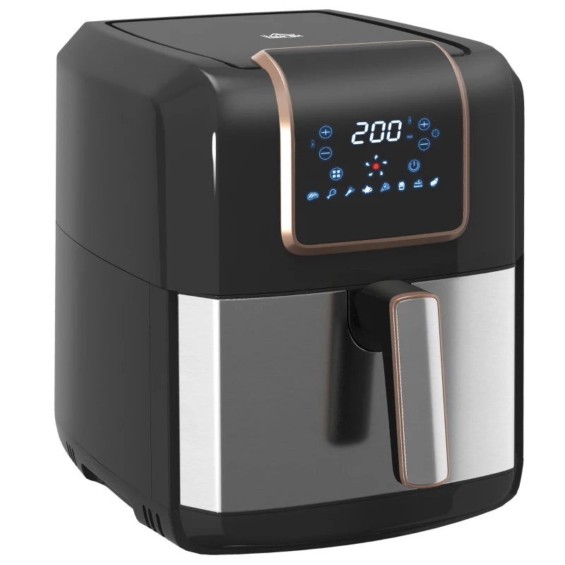 6.5L Air Fryer with Single Basket, Adjustable 80-200°C, Stylish Black and Gold Design - Healthy Cooking Made Easy