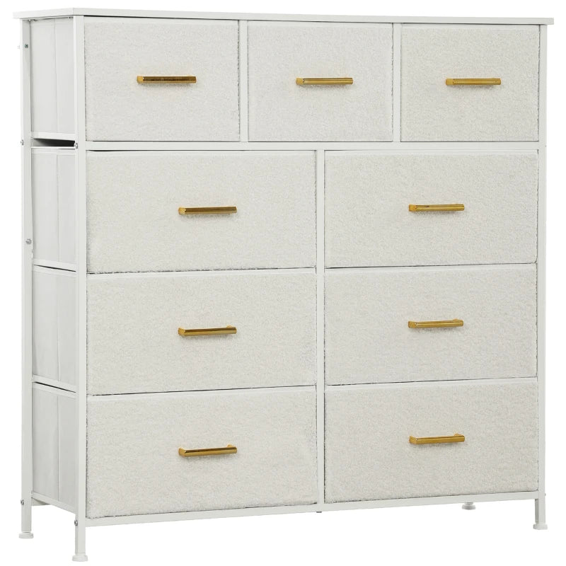 9 Drawer Fabric Storage Organizer with Steel Frame for Bedroom Living Room Hallway Cream White Dresser