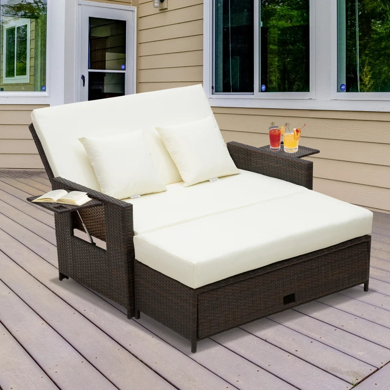 Brown Rattan Double Sun Lounger Day Bed