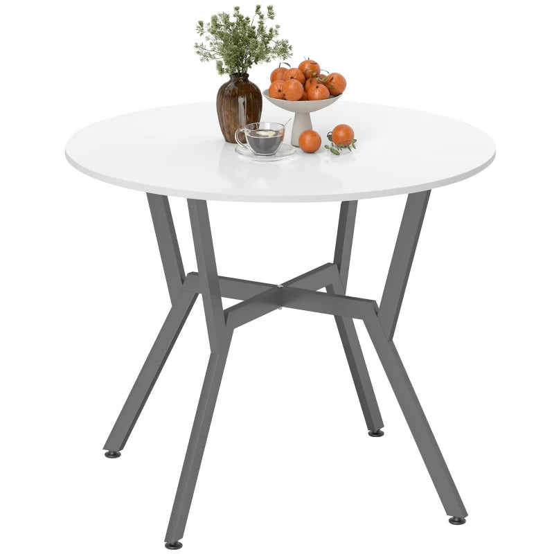 Round High Gloss White Dining Table with Black Legs - 90 x 76 cm Kitchen Table for Living Room & Dining Room