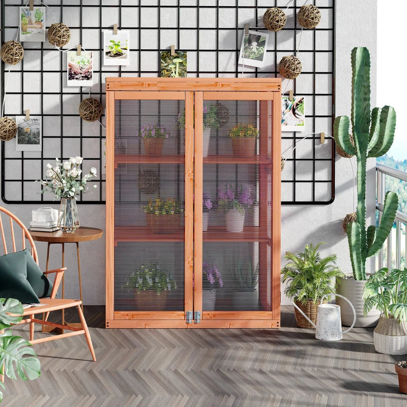 Green 3-Tier Wooden Cold Frame Greenhouse with Double Doors